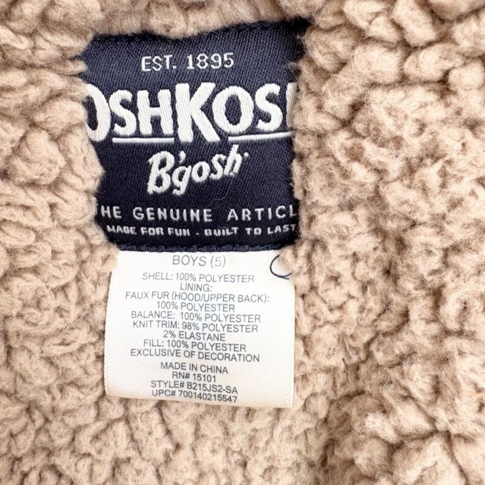 OshKosh Sherpa Lined‎ Hooded Heavy Winter Jacket Boys 5 Green